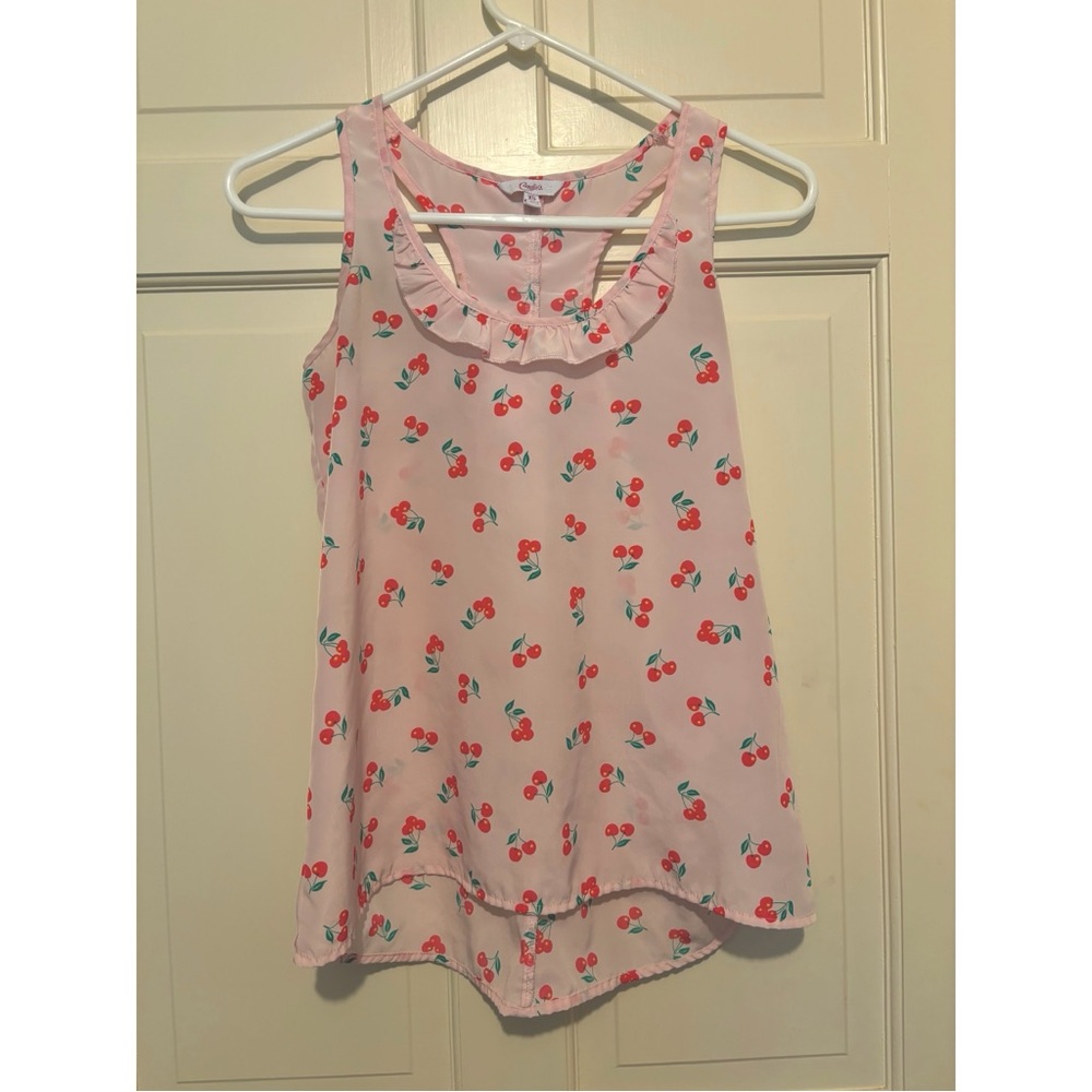 Women’s cherry tank top blouse ruffles racerback shirt summer party sexy holiday